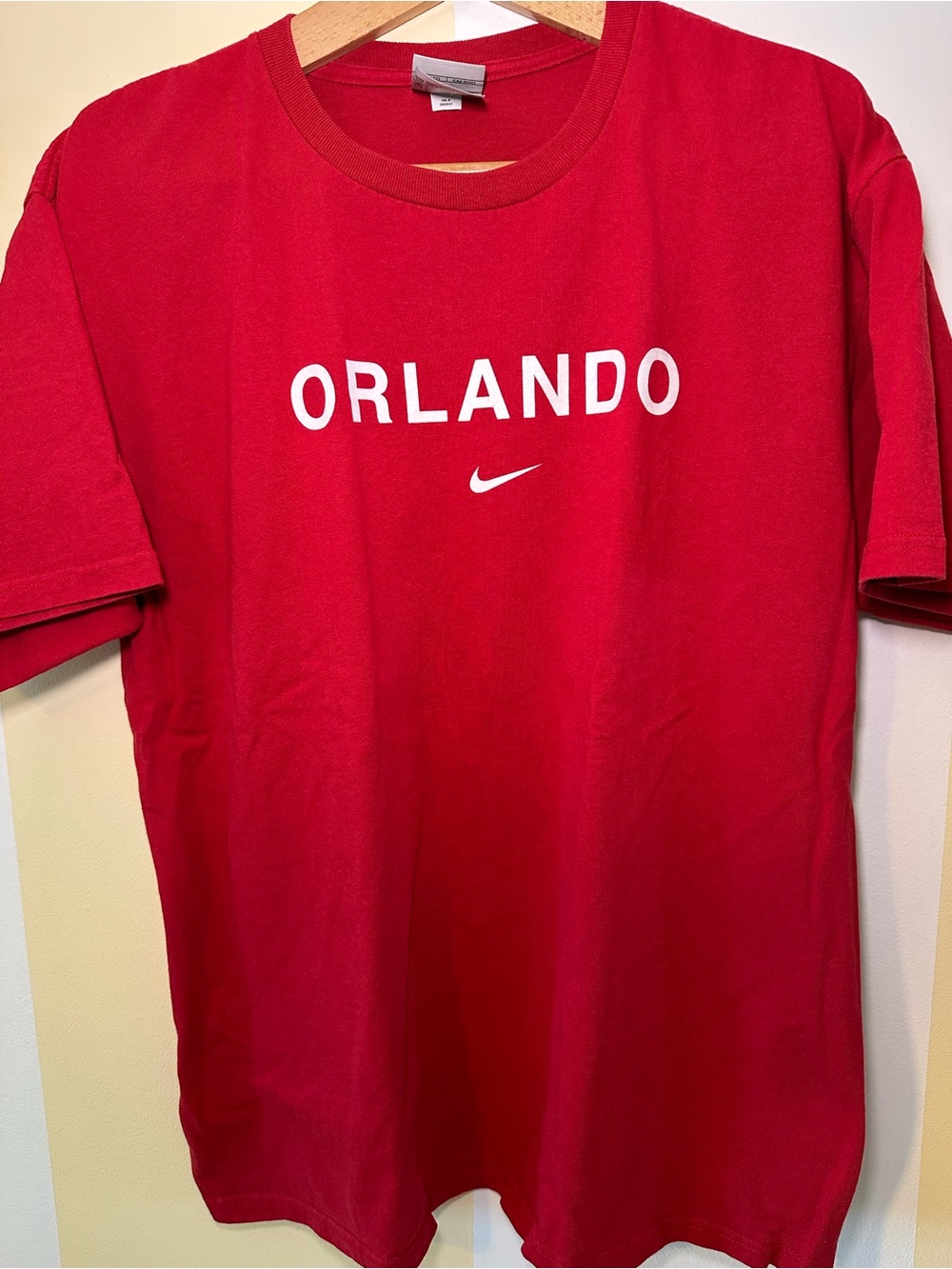 Vintage Nike Silver Tag Orlando T Shirt Large Red Center Swoosh Y2K Graphic Tee
